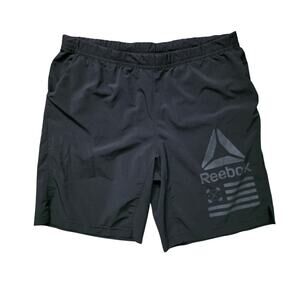 Reebok Athletic Training Shorts Men’s Large Black Graphic Logo BK4598